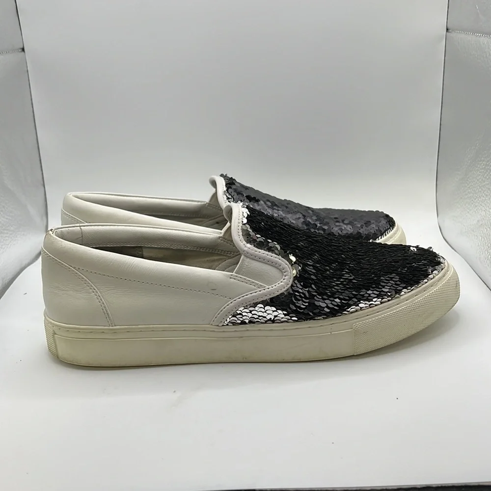 Tory Burch Carter Slip On Sneakers Loafers Shoes Sequins White Black Womens 10 - Picture 2 of 16